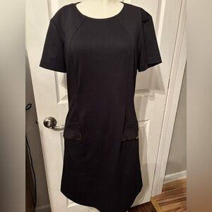 Donna Morgan Black Knit Dress w/ Metal Trim Faux Pockets - Lined 8